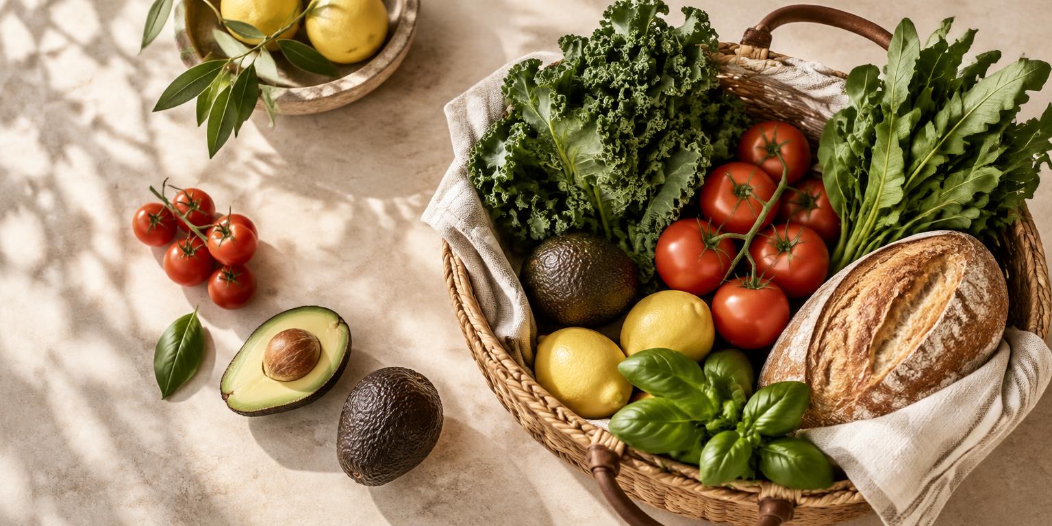 Корзина со свежими продуктами для персонального списка покупок
